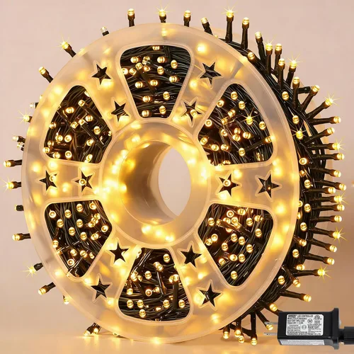 Vista 5 de YEGUO 500 luces LED de Navidad rosas de 165 pies, impermeables, para exteriores, cadena de luces de alambre verde para interiores, 8 modos de luces