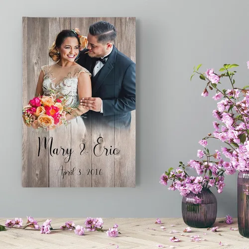 Vista 5 de Retrato de boda Retrato personalizado de foto Pintura de boda sobre impresión de madera Regalo de boda Ilustración de boda Parejas Retrato Lienzo