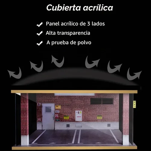 Vista 4 de [Usado] Vitrina de coche modelo a escala 1/18 – vitrina de garaje de coche 1:18 con cubierta de acrílico transparente e iluminación LED