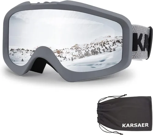 Vista 15 de Karsaer - Gafas de esquí antivaho, gafas de nieve OTG, 100% protección UV, gafas de snowboard con lentes dobles flexibles para hombres, mujeres