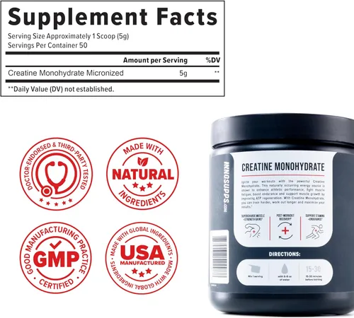 Vista 4 de InnoSupps Polvo de monohidrato de creatina, polvo de creatina micronizada pura para fuerza, crecimiento muscular y recuperación, de confianza