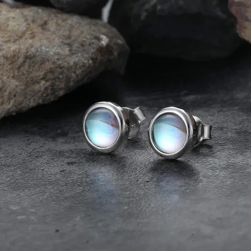 Vista 6 de Milacolato Aretes de plata de ley 925 con piedra lunar chapados en oro de 14 quilates, aretes de piedra lunar sintética, joyería de piedra lunar
