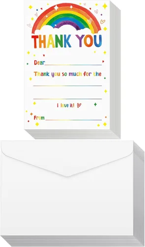 Vista 11 de Eaasty 72 Tarjetas de Agradecimiento para Niños para Rellenar en Blanco, Notas de Agradecimiento con Sobres, Tarjetas de Felicitación Coloridas