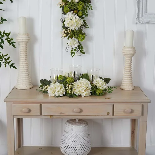 Vista 4 de Nearly Natural Snowball Hydrangea Triple Candelabrum