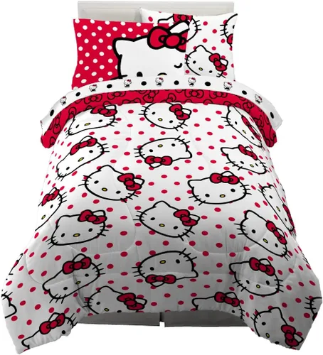 Vista 37 de Franco - Juego de edredón y sábanas supersuaves con funda para niños, 5 piezas, tamaño individual, Hello Kitty