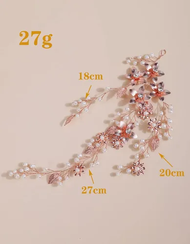 Vista 3 de Xerling Brides Wedding Hair Vines Rose Gold Leaf Hair Pieces Flower Hair Accessories for Girls Bridal Crystal Headband Pearls (oro rosa)