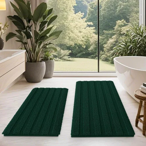 Vista 51 de ACCUMTEK - Juego de alfombras de baño a rayas beige de 3 piezas, ultrasuaves, antideslizantes de chenilla, alfombras de baño mullidas y absorbentes