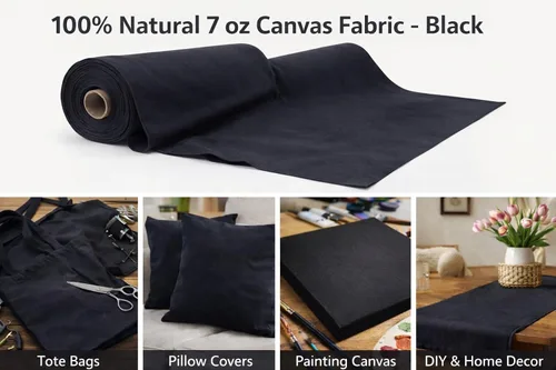 Vista 2 de Sedona Designz - Tela de lona de algodón duck de 60 pulgadas de ancho - 7oz duradera 100% algodón (negro, 1 yarda)