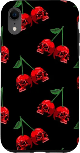 Vista 25 de Cute Cherry Skull Pattern Red Scary Skulls Black Background Case for iPhone 17