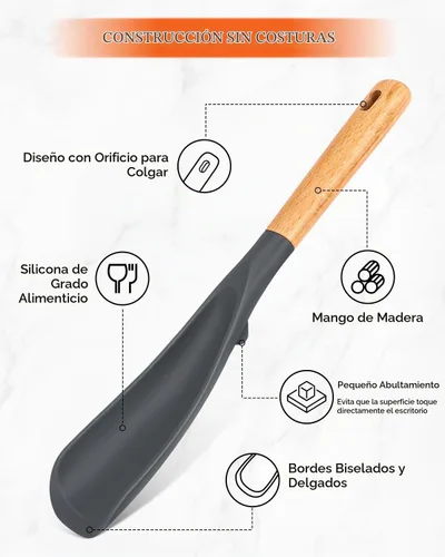 Vista 3 de Cuchara de cocina para utensilios de cocina antiadherentes, ideal para cocinar y servir silicona mate resistente sin BPA, cuchara con mango