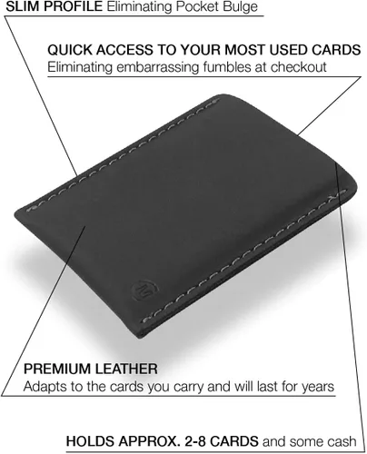 Vista 3 de Modern Carry - Funda delgada de cuero para tarjetas de crédito, Funda para tarjeta Gris Medianoche, Moderno