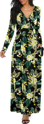 Vista 36 de LILBETTER - Vestido largo de manga larga, cuello en V profundo, holgado, liso y casual para mujer Verde militar
