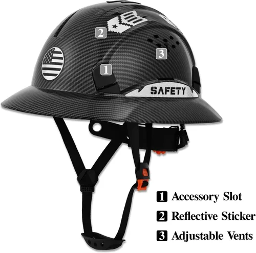 Vista 5 de Casco duro de ala completa, casco de seguridad aprobado por la OSHA, Cascos De Construcción, casco duro de construcción ventilada, trinquete