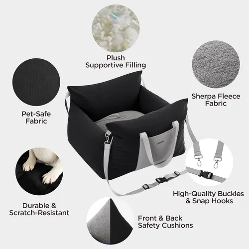 Vista 4 de Lesure Asiento de Coche Elevador para Perros Pequeños - Asiento de Coche Impermeable para Perros con Bolsillos de Almacenamiento, Correa
