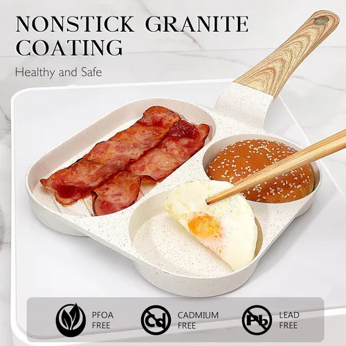 Vista 2 de GiPP Sartén de cerámica antiadherente para huevos, sartén dividida 3 en 1 para tortilla de desayuno, 7.9 pulgadas con mango resistente al calor