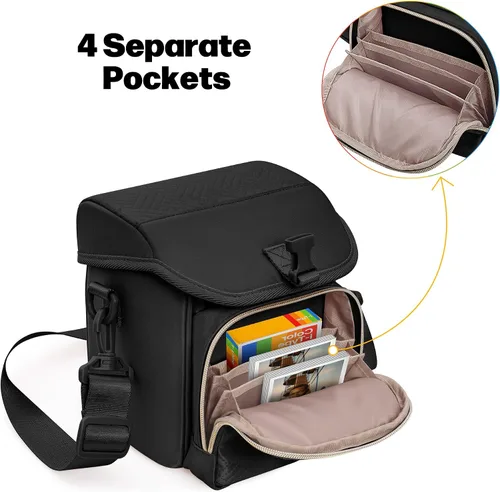 Vista 2 de Bolsa bandolera para cámara compatible con Polaroid Now 2ª/3ª cámara instantánea, bolsa cruzada con correa ajustable, color negro Crossbody Camera