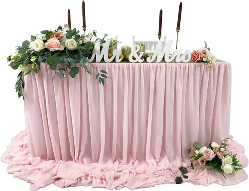 Vista 10 de Falda de mesa de chiffon con longitud extra, 6 pies, 9 pies, 14 pies, mantel transparente, para baby shower, cumpleaños, decoración principal