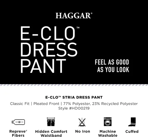 Vista 4 de Haggar E Clo Repreve Stria Classic Fit - Pantalón de vestir plisado frontal para hombre