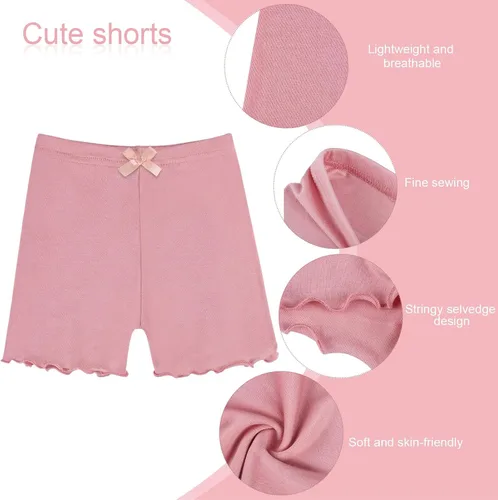 Vista 3 de Ruisita Paquete de 6 pantalones cortos con volantes para niños pequeños y niñas, pantalones cortos de bicicleta con ruedas, pantalones cortos