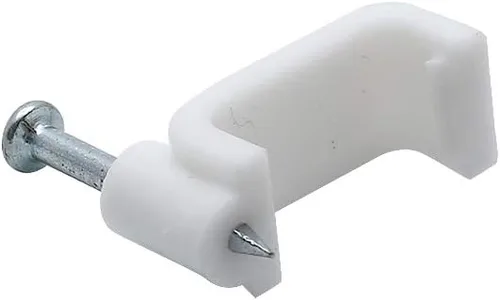 Vista 4 de Clips de alambre de cable Ethernet plano con clavo, 0.551 in, blanco, 100 unidades Abrazaderas de cable coaxiales individuales, gestión de cables