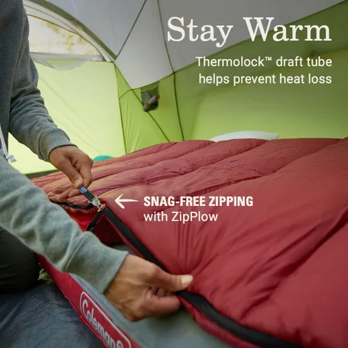 Vista 3 de Coleman Flatlands 30/40/50°F Sleeping Bag, Made from 100% Recycled Material, Big & Tall Options, Cool-Weather Sleeping Bag for Camping, Sleepovers
