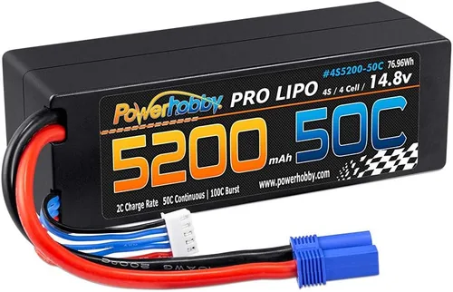 Vista 6 de Powerhobby 4S 14.8V 5200mAh 50C Lipo - Estuche rígido con batería de 4 celdas con enchufe EC5, paquete de 2