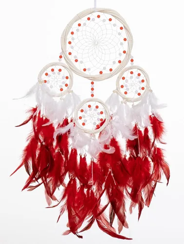 Vista 9 de Atrapasueños grandes de ratán, pluma de gallo marrón con perla de lujo, multianillo, atrapasueños hecho a mano para dormitorio, atrapasueños