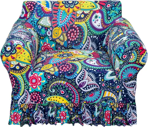 Vista 10 de FUANGUI Funda para Sofá de 1 Pieza, Funda Elástica para Sofá Estampada para Sofá de 3 Cojines con Falda Apta para Mascotas, Fundas de Sofá Lavables