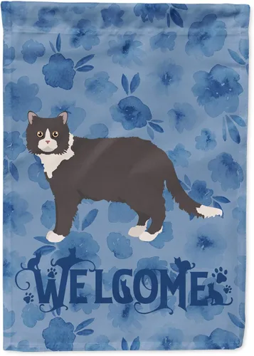 Vista 298 de Caroline's Treasures CK4813CHF - Bandera de bienvenida con gato abisinio azul, manga grande, para porche, para colgar en la pared, poliéster