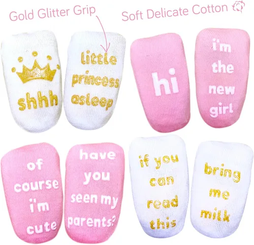 Vista 3 de Juego de calcetines de regalo para bebé niña regalo único para bebé o recién nacido para ella 4 pares de bonitas citas en caja de regalo