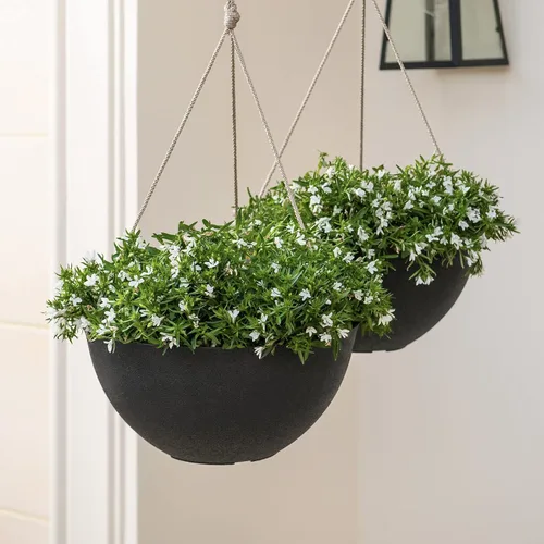 Vista 4 de La Jolie Muse - Macetas colgantes para plantas al aire libre, maceta colgante grande con agujeros de drenaje, macetas colgantes negras para flores