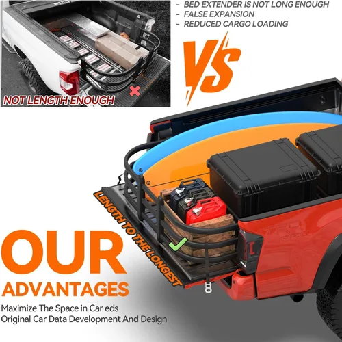 Vista 3 de Extensor de caja de camión para Tacoma Gladiator Maverick Ridgeline, extensión de longitud de cama de 21 pulgadas, se requiere perforación