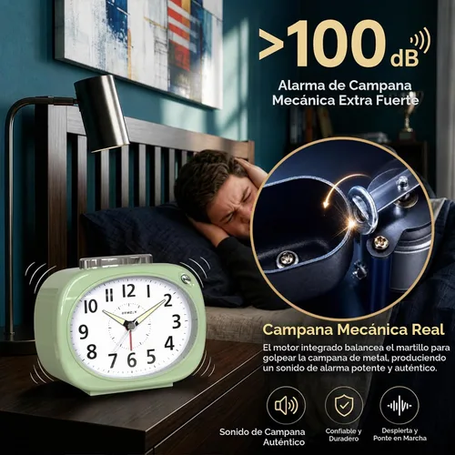 Vista 4 de AYRELY® Reloj despertador analógico de 4,5 "para personas que duermen Verde
