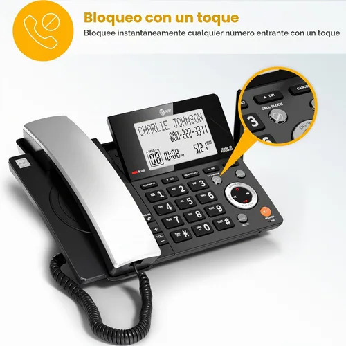 Vista 5 de AT&T DECT 6.0 Teléfono doméstico con cable o inalámbrico con 1 auricular y contestador, bloqueador de llamadas inteligente, identificación