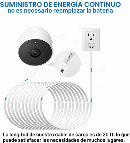 Vista 6 de DIANMU Cable de alimentación de 20 pies con adaptador para Google Nest Cam Blanco
