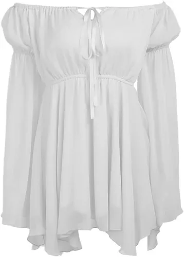 Vista 3 de ETATNG Vestido de corsé de dos piezas con cordones para mujer, con hombros descubiertos, manga acampanada, casual, mini vestido de fiesta