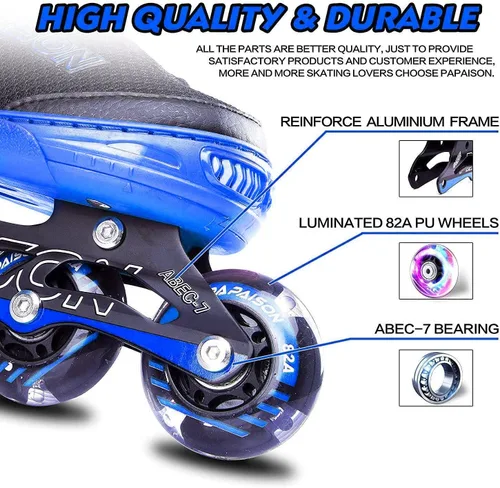 Vista 6 de PAPAISON Patines en línea ajustables para niños y adultos con ruedas completamente iluminadas, patines de ruedas para exteriores para niñas y niños
