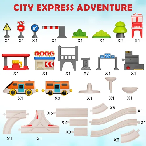 Vista 2 de Juego de tren urbano para niños, 55 piezas de tren eléctrico simulado sistema de transporte urbano, juguetes educativos para niños pequeños, regalos