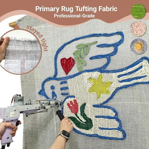 Vista 3 de 45" x 45", paquete de 2 telas grandes primarias para tufting con cuadrícula blanca para pistola de tufting, tela de respaldo de alfombra primaria