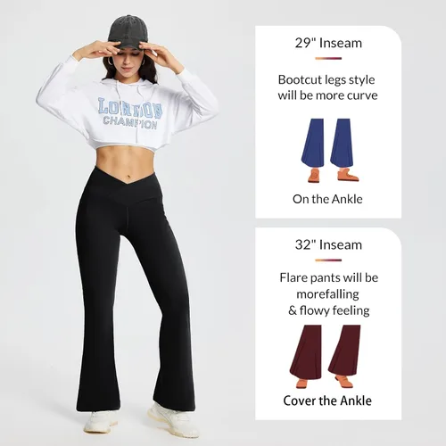 Vista 4 de BALEAF Leggings acampanados para mujer, pantalones de yoga cruzados a la moda, cintura alta, casuales, con bolsillos