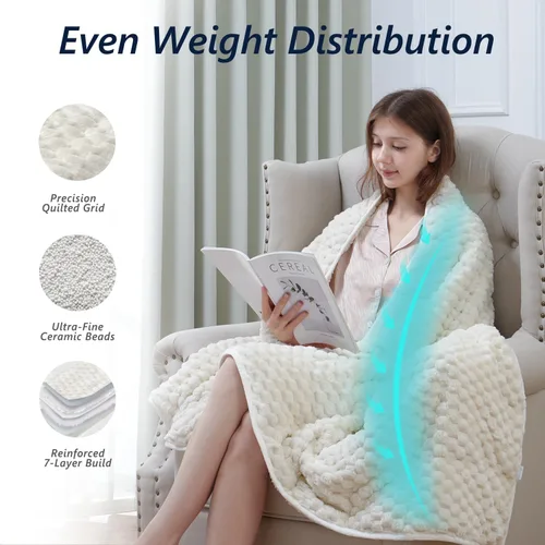 Vista 4 de Mr. Sandman Mantas con peso para adultos, tamaño matrimonial, 10 libras, manta cálida de forro polar Sherpa para dormir y calmar, manta de cama