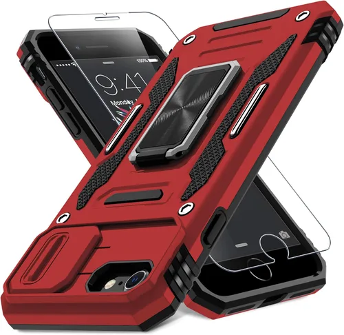 Vista 25 de DEERLAMN Funda para iPhone Air de 6.5 pulgadas con cubierta deslizante para cámara + protector de pantalla (2 paquetes), soporte de anillo giratorio