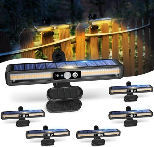 Vista 10 de Luces solares de movimiento con clip para exteriores, impermeables, paquete de 2 luces con sensor de movimiento para exteriores con 36 LED, 3000 K
