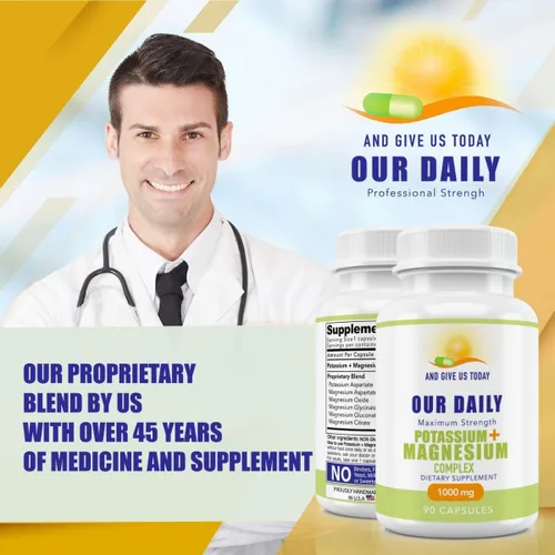Vista 2 de Daily Vites, Suplemento de potasio y magnesio 1000 mg – 90 cápsulas – Potasio 500 mg y magnesio 500 mg – Aspartato de magnesio, glicinato, óxido