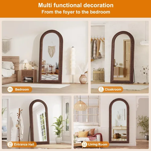 Vista 6 de ZHUNFA Espejo externo arqueado de tres capas de longitud completa con marco de madera maciza, espejo de pie moderno de 65 x 22 pulgadas, decoración