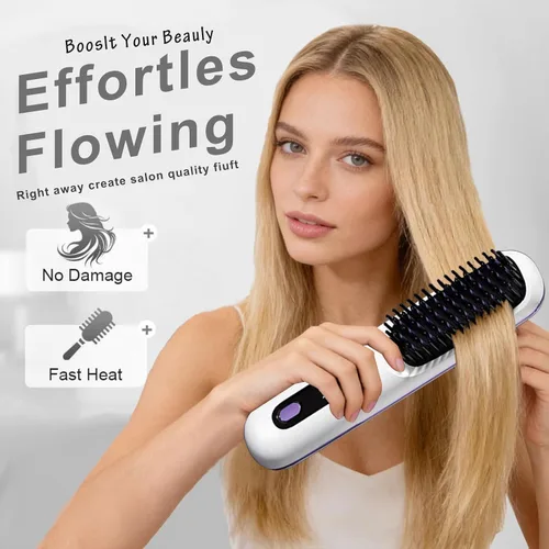 Vista 2 de Go Brush Pro para cabello corto, cepillos alisadores portátiles actualizados 2026, calentamiento rápido de 30 segundos, 3 temperaturas con pantalla