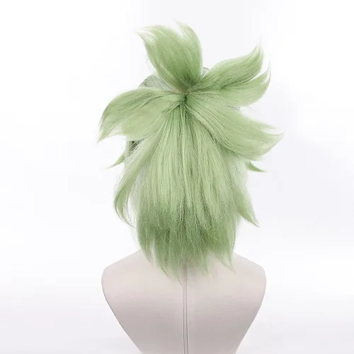 Vista 5 de XiongXiongLe Peluca de seda de alta temperatura para fiesta de adultos, cosplay, cosplay, color verde, esponjosa, cola de caballo