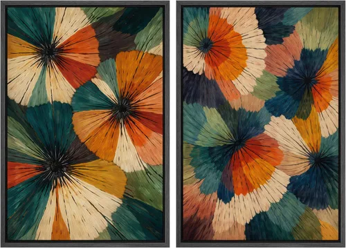 Vista 48 de SIGNWIN Lienzo enmarcado para pared, juego de arte con anillos de árbol de bosque grunge en blanco y negro, ilustraciones de naturaleza silvestre