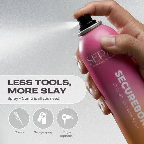Vista 3 de SERAYA SecureBond - Spray de fusión de encaje sin pegamento, spray de peluca de fuerte sujeción para pelucas de encaje frontal y frontales, secado