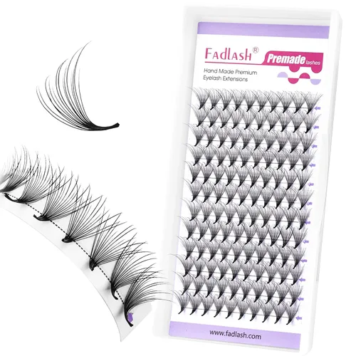 Vista 39 de FADLASH Extensiones de pestañas postizas en abanico con base puntiaguda 10D, extensiones de pestañas postizas de tallo medio, extensiones